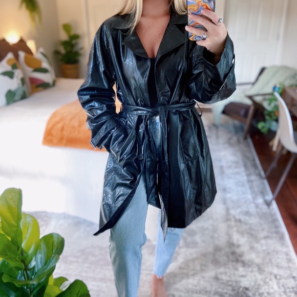 Maggie Barnes Jackets & Blazers - Black Vinyl Oversized Midi Coat